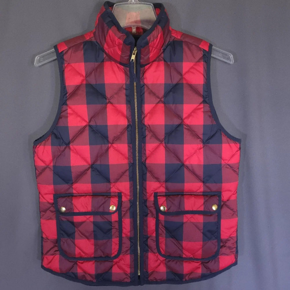 J. Crew Full Zip Quilted Puffer Vest Size Medium Buffalo Plaid Down Filled - Picture 1 of 7